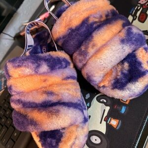 Cozy Kids Fluffy Slippers - Purple and Orange